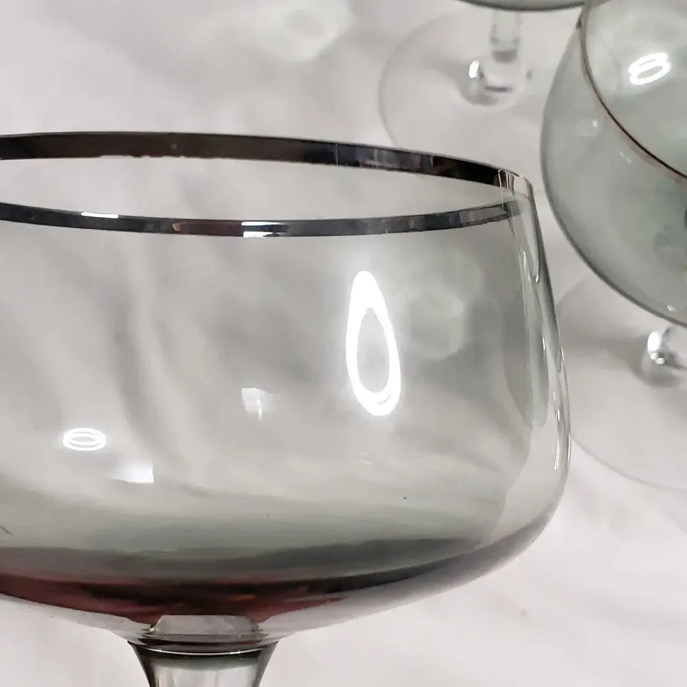 Fostoria Cherish Gray Smoke Platinum Trim Sherbet‎ Champagne Glasses Set Of 6